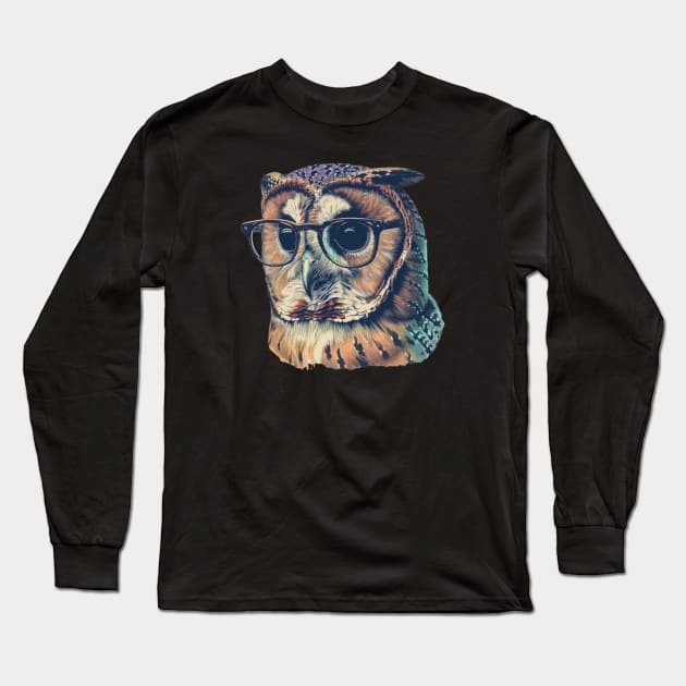 Barn Owl Brainiac: The Wise-Guy Spectacled Tee Long Sleeve T-Shirt by Carnets de Turig